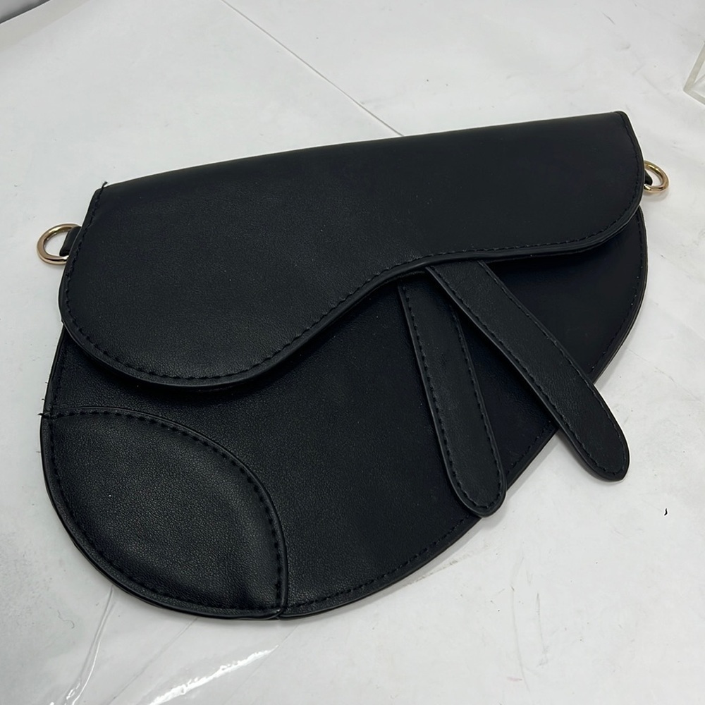 Black Leather Mini Saddle Bag Belt Bag Crossbody Clutch Strap Not Included New